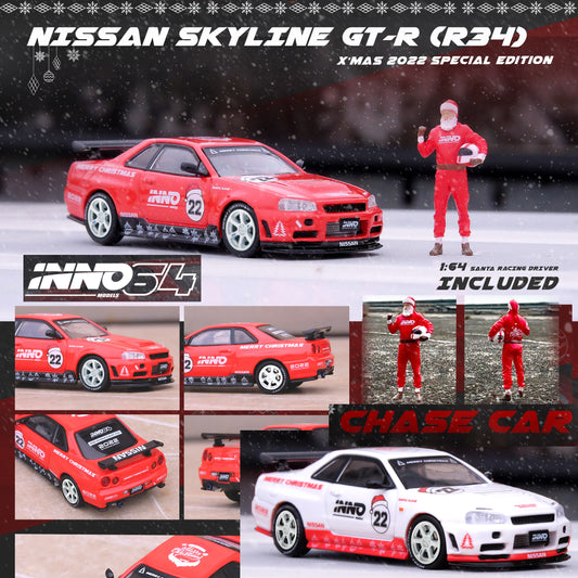 INNO64 1/64 NISSAN SKYLINE GT-R R34 "X'MAS 22" Special Edition With Santa Claus Figure included IN64-R34RT-XMAS22