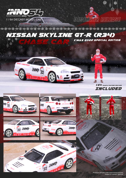 INNO64 1/64 NISSAN SKYLINE GT-R R34 "X'MAS 22" Special Edition With Santa Claus Figure included IN64-R34RT-XMAS22