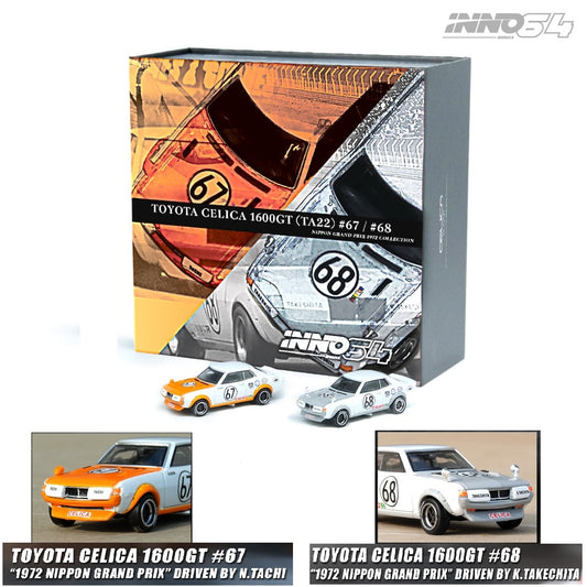 INNO64 1/64 TOYOTA CELICA 1600GT (TA22) #67 & #68 Nippon Grand Prix 1972 Box Set Collection IN64-1600GT-NGP72-BS