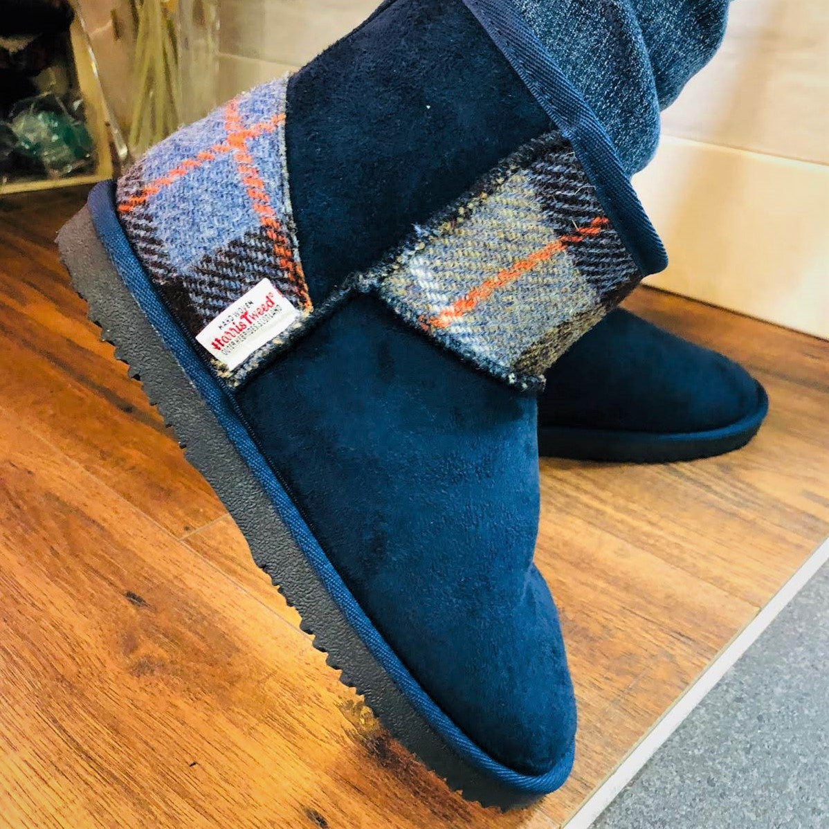 Harris Tweed Boots Navy Blue Medium