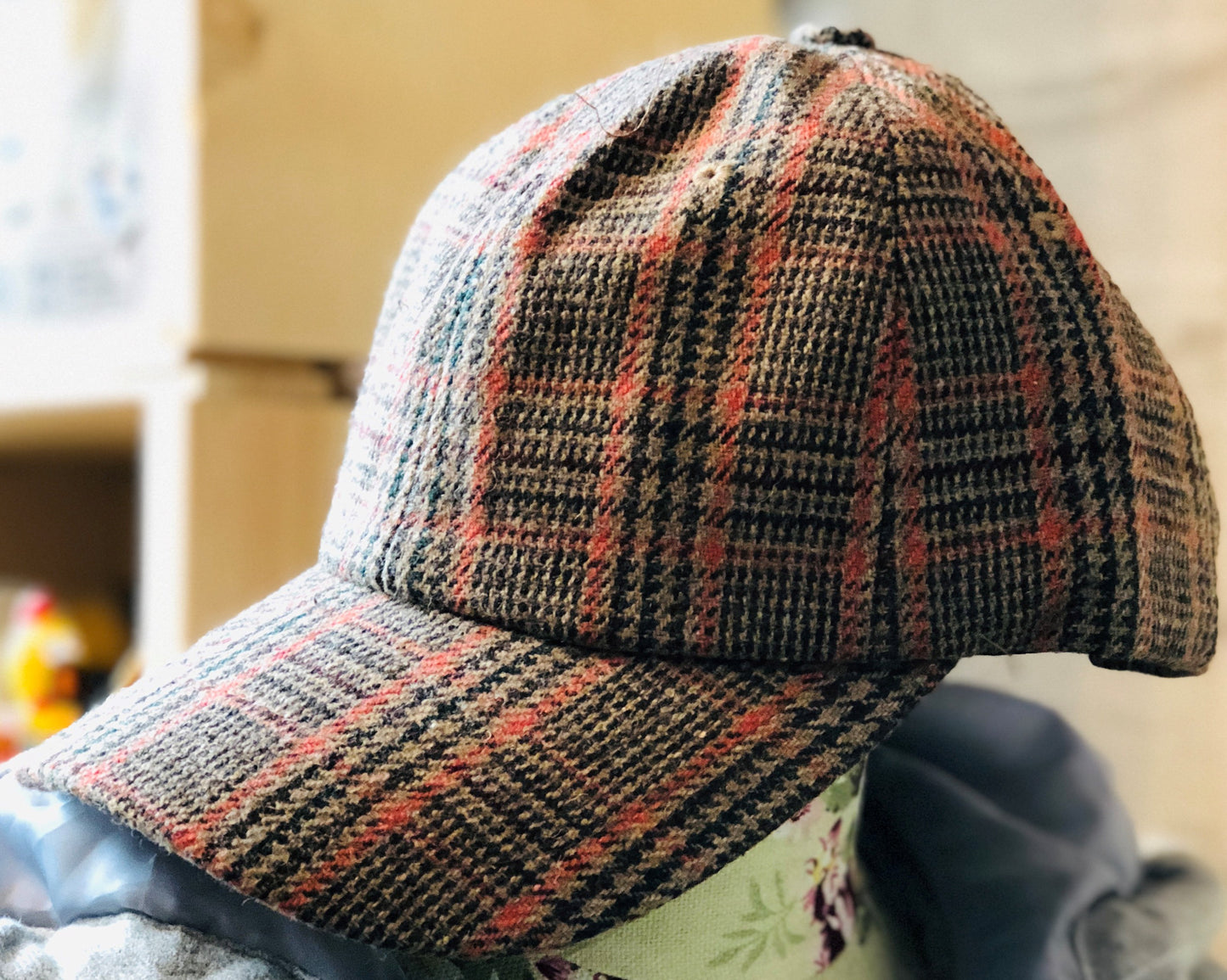 SHES Japan Glen Plaid Wool Cap - Orange
