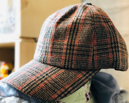 SHES Japan Glen Plaid Wool Cap - Orange