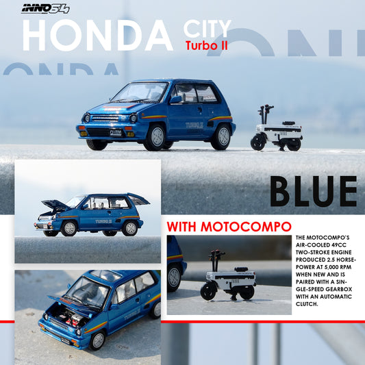 INNO64 1/64 HONDA CITY TURBO II BLUE With White MOTOCOMPO IN64-CITYII-BLU