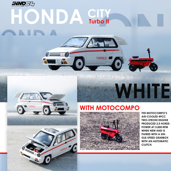 INNO64 1/64 HONDA CITY TURBO II White (Mod Version) With Red MOTOCOMPO IN64-CITYII-WHIMV