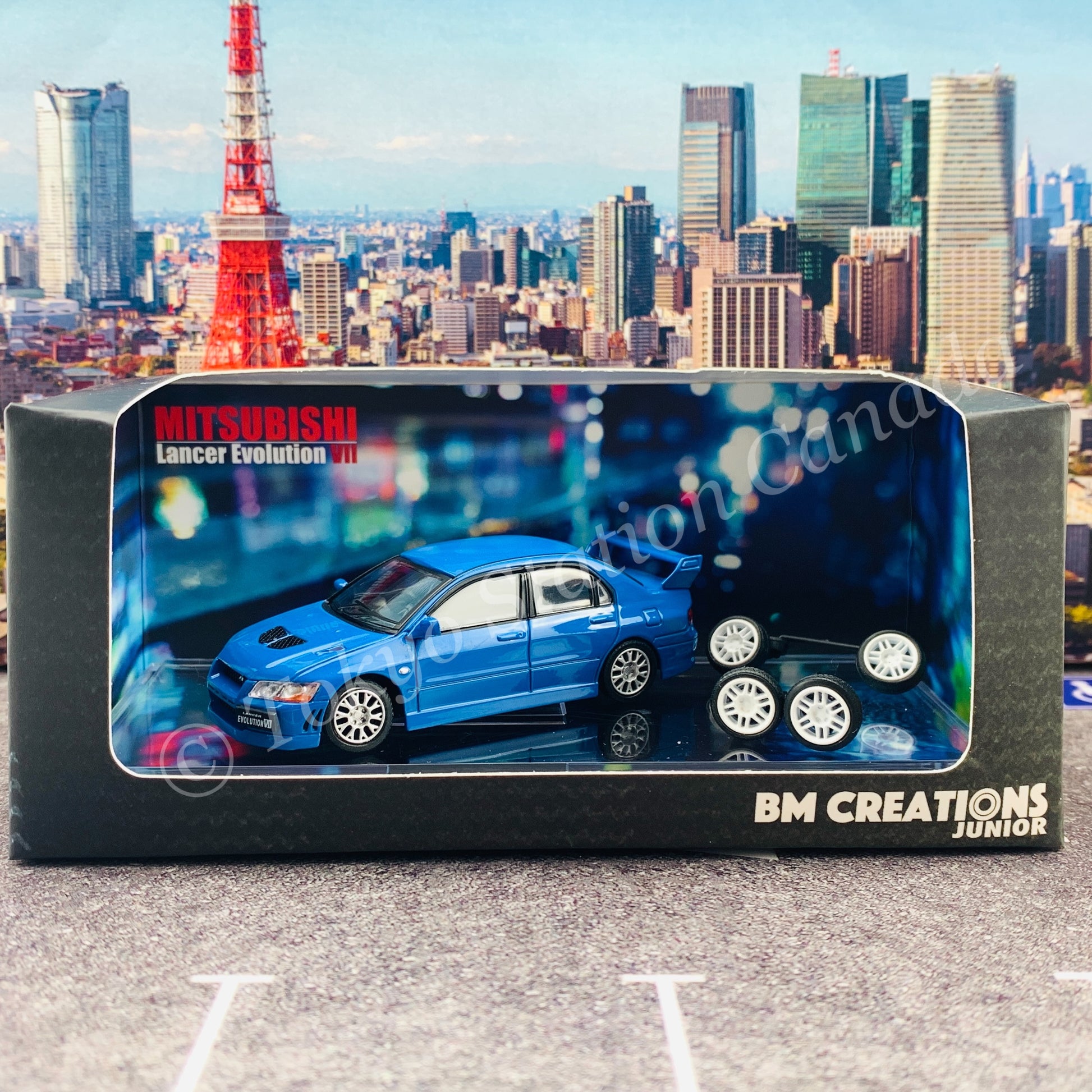 BM CREATIONS JUNIOR 1/64 Mitsubishi Lancer Evolution VII BLUE RHD 64B0088