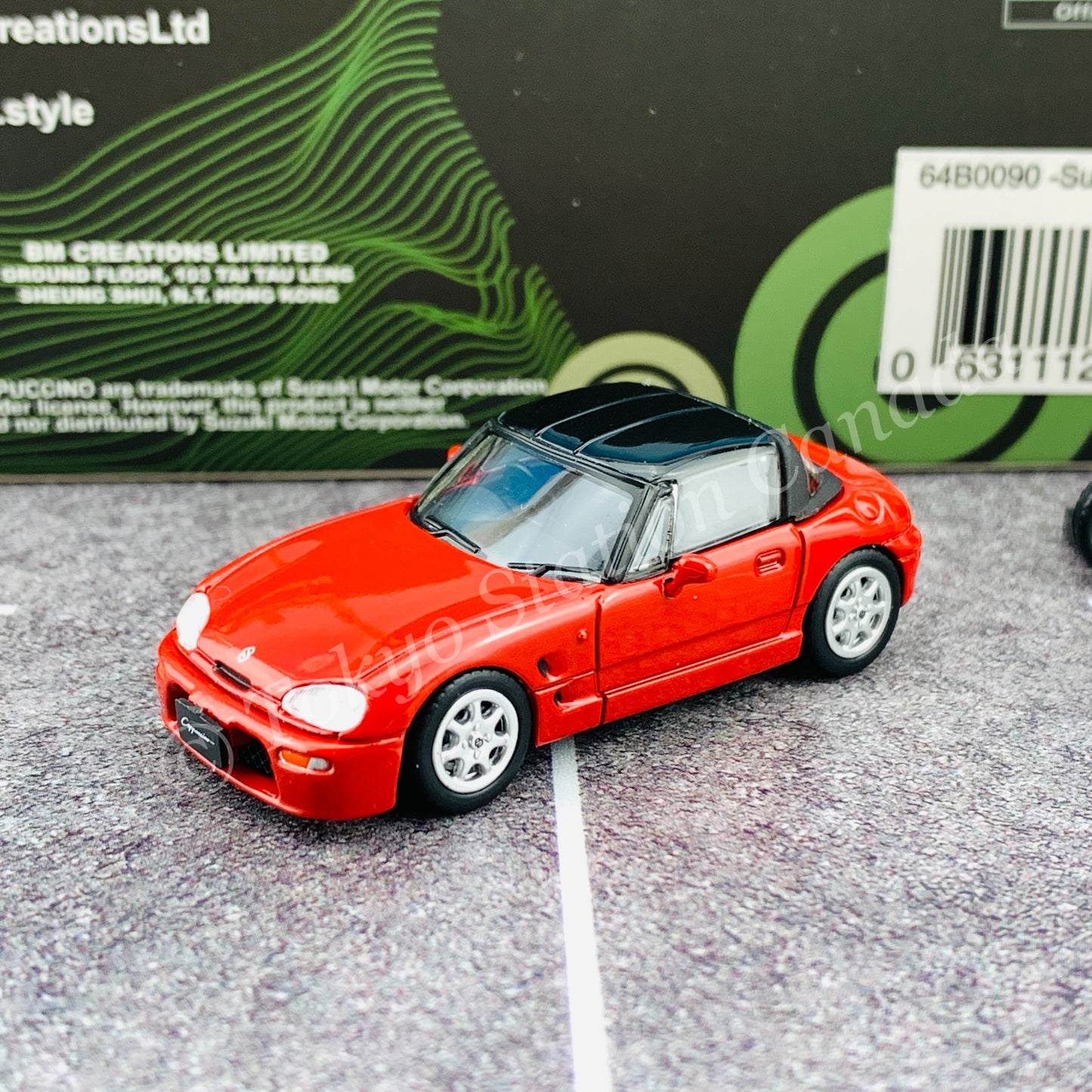 BM CREATIONS JUNIOR 1/64 SUZUKI CAPPUCCINO Red RHD with Extra Wheel and Hard Top Set 64B0090