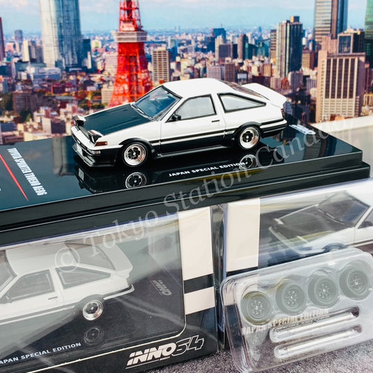 INNO64 1/64 TOYOTA SPRINTER TRUENO AE86 White/Black With Extra wheels (Japan Special Edition) IN64-AE86T-WHB