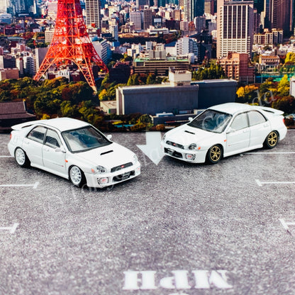 BM CREATIONS JUNIOR 1/64 Subaru Impreza WRX STi 2001 WHITE RHD with Extra Wheel Set and Lowering Parts 64B0082
