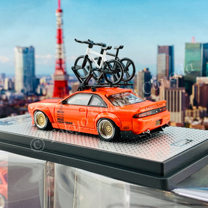 INNO64 1/64 NISSAN SILVIA S14 Rocket Bunny Boss Aero With Roof Rack and Bicycles IN64-S14B-SEMA15