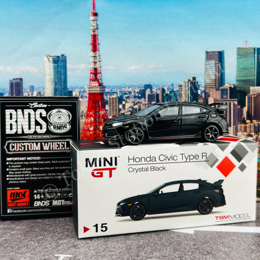 MINI GT 1/64 Honda Civic Type R (FK8) Crystal Black LHD with BNDS BC26404-GM wheels