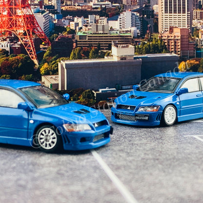 BM CREATIONS JUNIOR 1/64 Mitsubishi Lancer Evolution VII BLUE RHD with Extra Wheel Set and Lowering Parts 64B0088