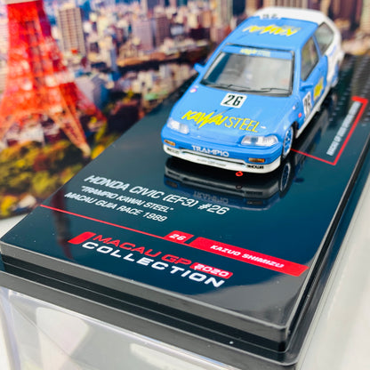 INNO64 MACAU GP 2020 COLLECTION HONDA CIVIC EF3 #26 "TRAMPIO KAWAI STEEL" Macau Guia Race 1989 Kazuo Shimizu IN64-EF3-MGP20KS