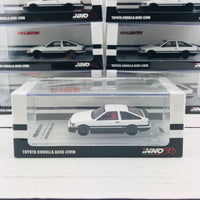 INNO64 1/64 TOYOTA COROLLA Levin AE86 White With Extra Wheels and Carbon Effect Front Bonnet Decal IN64-AE86-WH