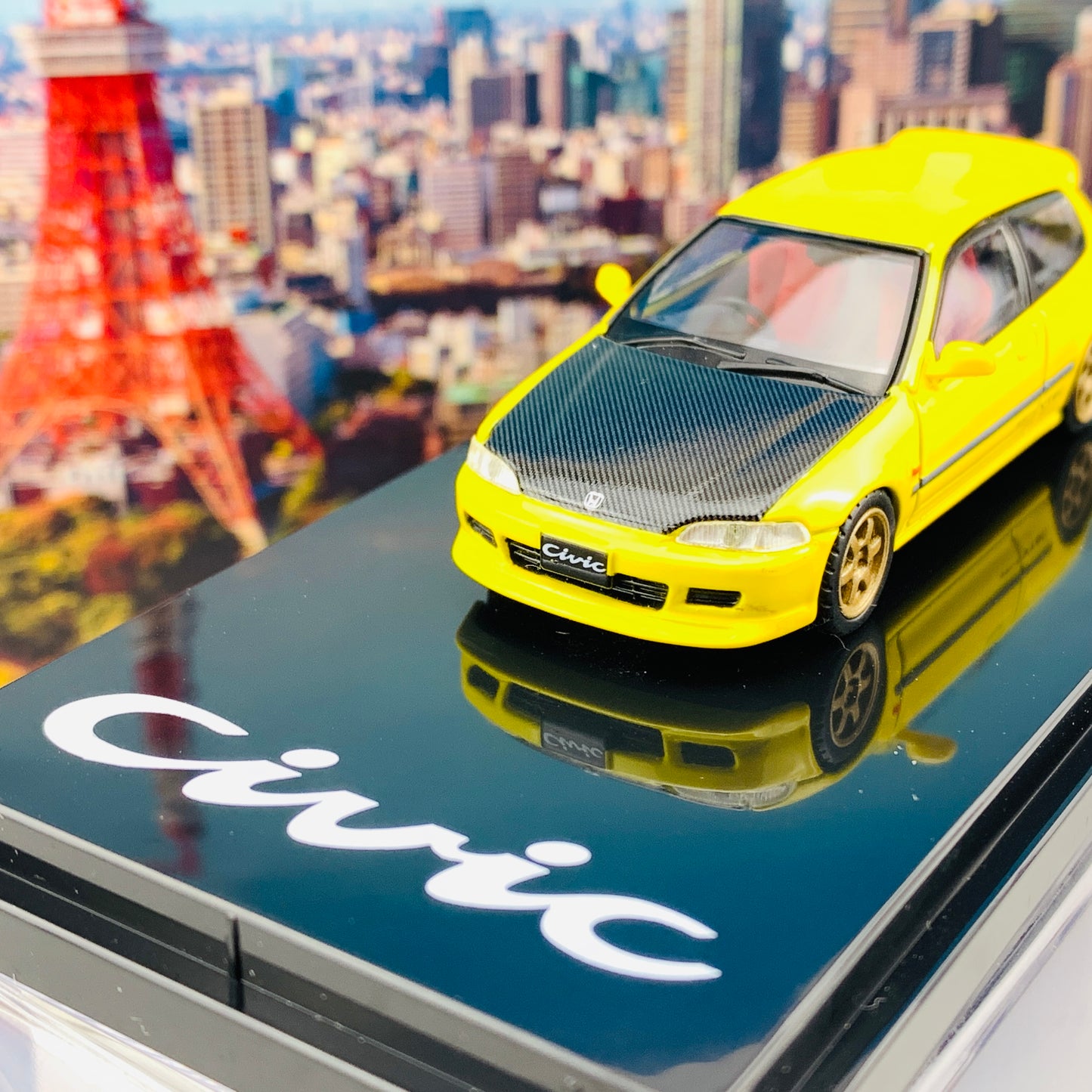 HOBBY JAPAN 1/64 Honda Civic EG6 Customized Version Carbon Bonnet YELLOW HJ641017CBY