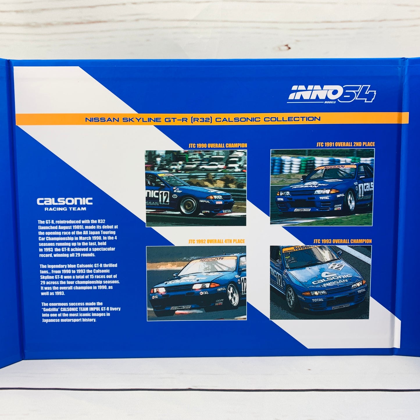 INNO64 1/64 NISSAN SKYLINE GTR (R32) CALSONIC RACING TEAM BOX SET (4 models box set from JTC 1990 to 1993 with acrylic case and special packaging) LIMITED PRODUCTION SERIES IN64-R32-CASET