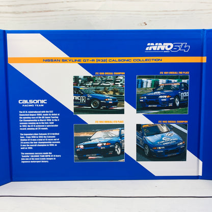 INNO64 1/64 NISSAN SKYLINE GTR (R32) CALSONIC RACING TEAM BOX SET (4 models box set from JTC 1990 to 1993 with acrylic case and special packaging) LIMITED PRODUCTION SERIES IN64-R32-CASET