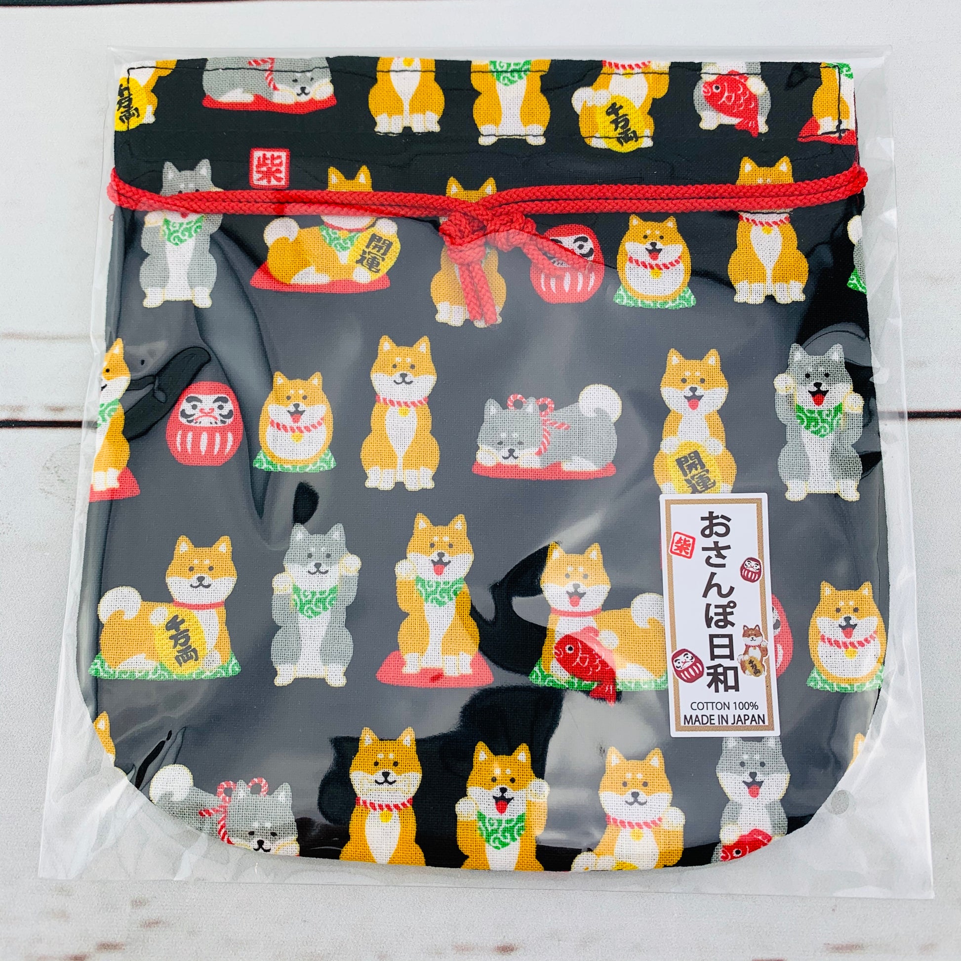 Shiba Inu おさんぽ日和 Drawstring Bag 303-700 Small Black (MADE IN JAPAN)