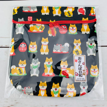 Shiba Inu おさんぽ日和 Drawstring Bag 303-700 Small Black (MADE IN JAPAN)