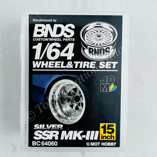 BNDS 1/64 Alloy Wheel & Tire Set SSR MK-III SILVER BC64060