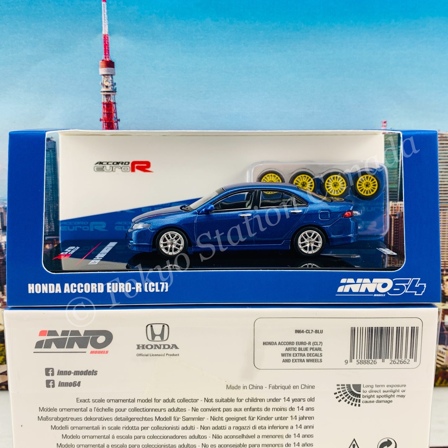 INNO64 1/64 HONDA ACCORD Euro-R (CL7) Artic Blue Pearl W/ Extra Wheels & Extra Water Decals IN64-CL7-BLU