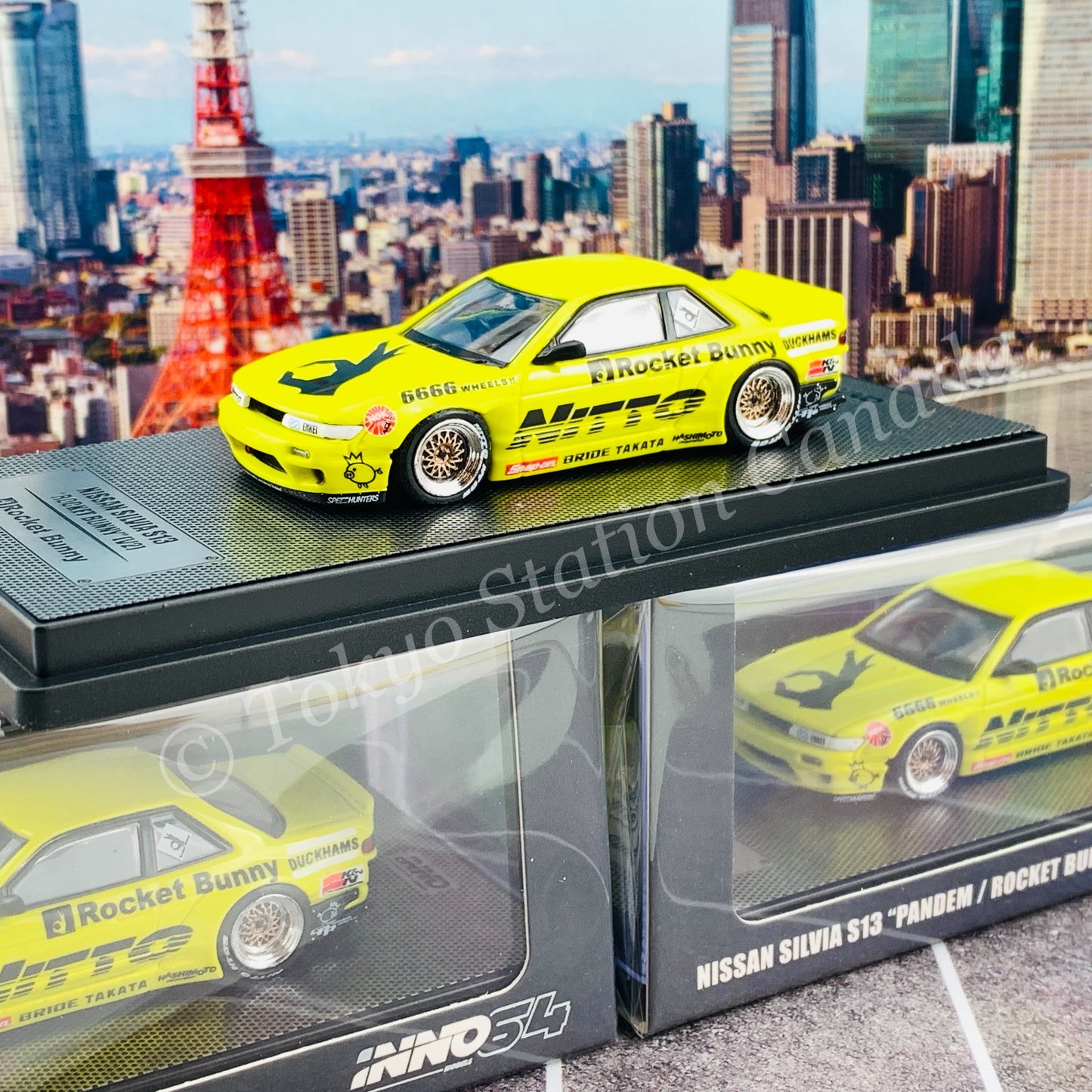 INNO64 1/64 NISSAN SILVIA S13 V2 PANDEM / ROCKET BUNNY  Light Yellow  IN64-S13V2-LIY