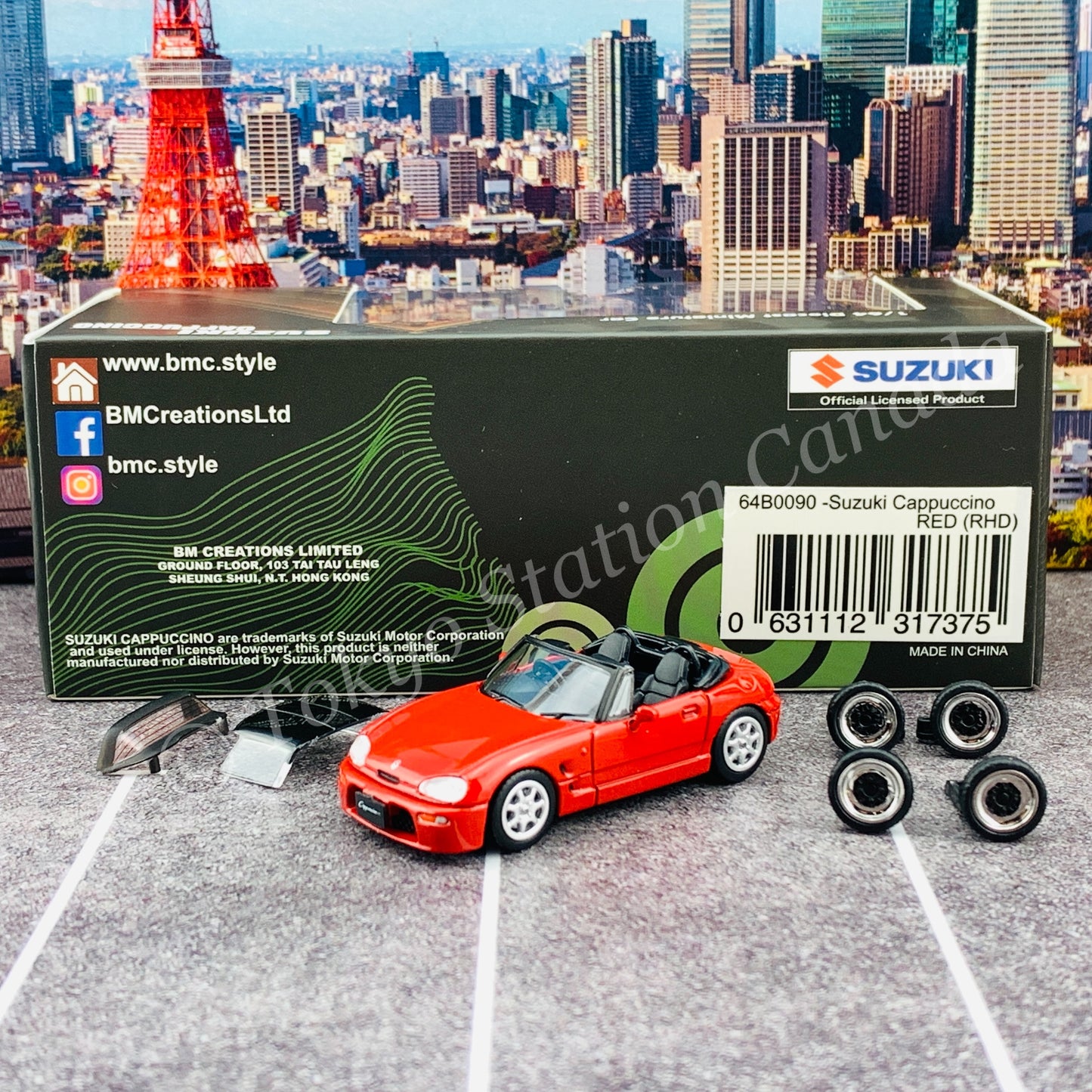 BM CREATIONS JUNIOR 1/64 SUZUKI CAPPUCCINO Red RHD with Extra Wheel and Hard Top Set 64B0090