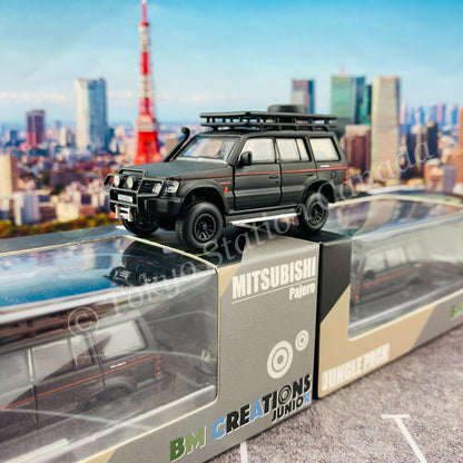 BM CREATIONS JUNIOR 1/64 Mitsubishi Pajero 2nd Generation JUNGLE PACK Matt Black LHD 64B0043