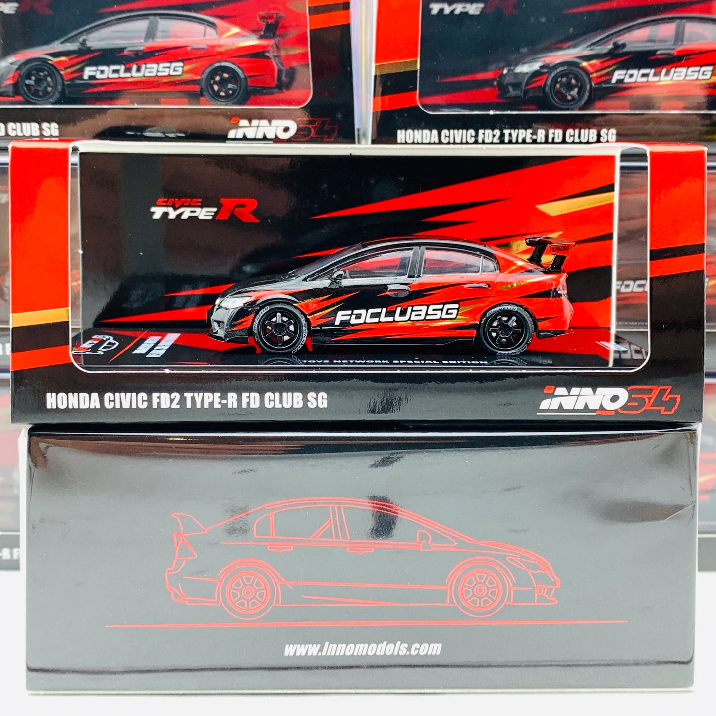 INNO64 1/64 Honda Civic FD2 Type-R FD Club Singapore with extra wheels set TOYZ Network Special Edition IN64-FD2-FDC19