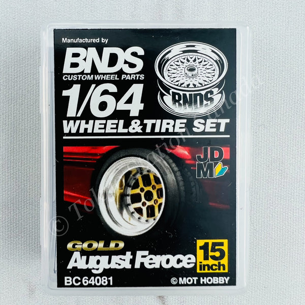 BNDS 1/64 Alloy Wheel & Tire Set August Feroce GOLD BC64081