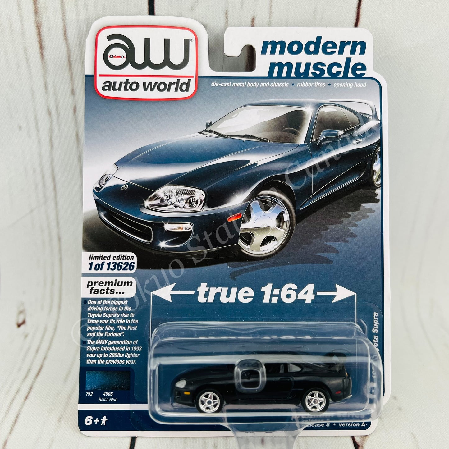 AUTO WORLD 1/64 1995 Toyota Supra Baltic Blue 849398049457