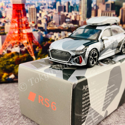 MINI GT 1/64 Audi RS 6 Avant  Silver Digital Camouflage w/ Roof Box CLDC Edition LHD MGT00256-L