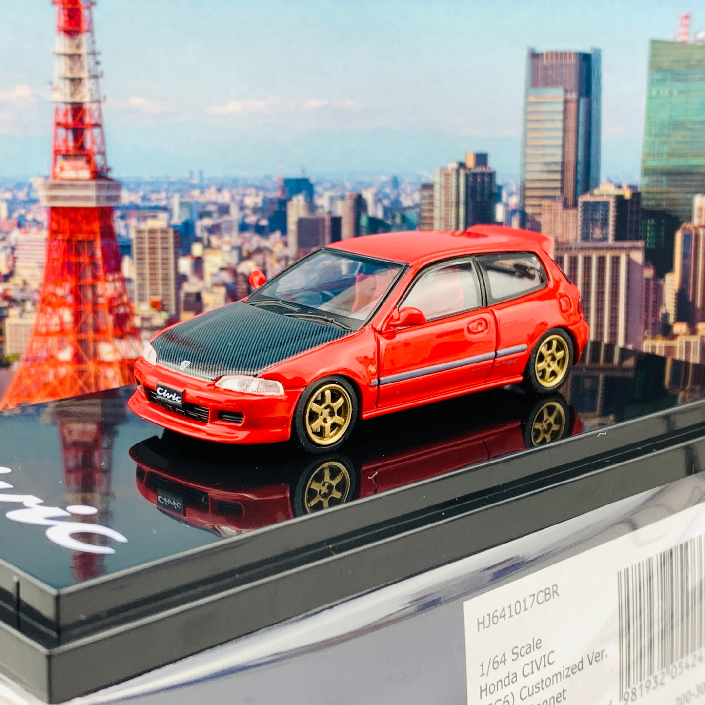 HOBBY JAPAN 1/64 Honda Civic EG6 Customized Version Carbon Bonnet RED HJ641017CBR