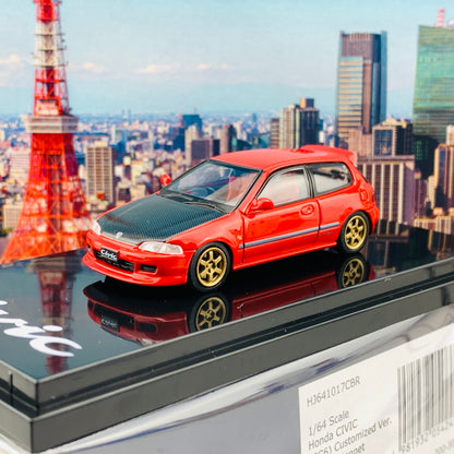 HOBBY JAPAN 1/64 Honda Civic EG6 Customized Version Carbon Bonnet RED HJ641017CBR