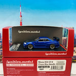 Ignition Model 1/64 Nismo R34 GTR Z-tune Blue Metallic with Carbon Bonnet and GT Wing IG1869