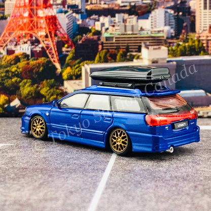 BM Creations JUNIOR 1/64 Subaru 2002 Legacy E-tune II BLUE RHD with Extra Wheels, Lowering Parts 64B0150