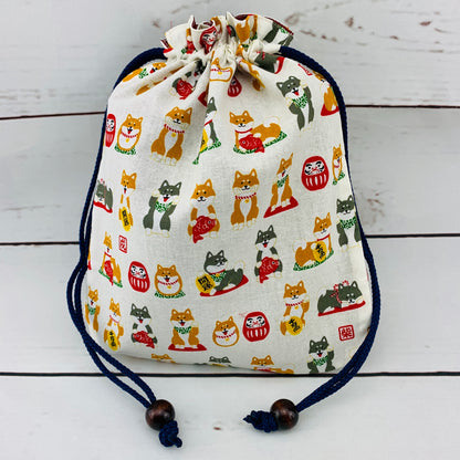 Shiba Inu おさんぽ日和 Drawstring Bag 303-701 Medium White (MADE IN JAPAN)