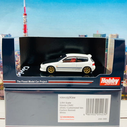 HOBBY JAPAN 1/64 Honda Civic EG6 Customized Version Carbon Bonnet WHITE HJ641017CBW