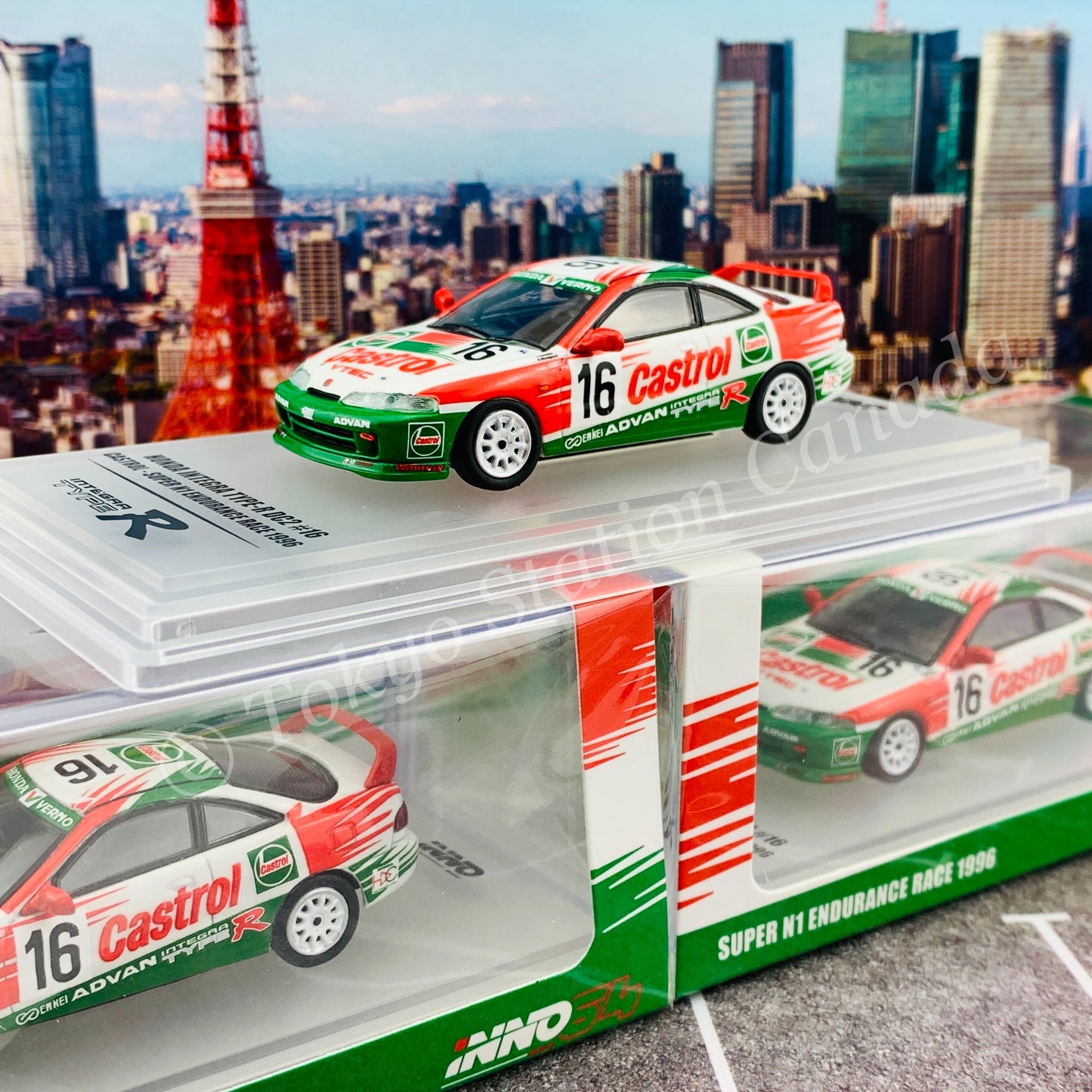 INNO64 1/64 HONDA INTEGRA TYPE-R DC2 #16 CASTROL SUEPR N1 ENDURANCE RACE 1996 IN64-DC2-CA16