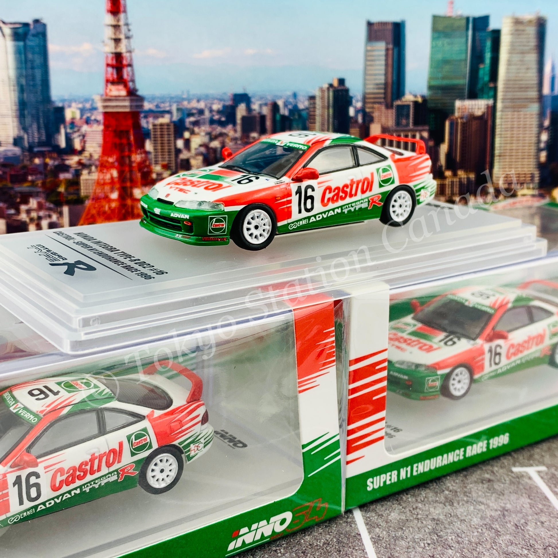 INNO64 1/64 HONDA INTEGRA TYPE-R DC2 #16 CASTROL SUEPR N1 ENDURANCE RACE 1996 IN64-DC2-CA16