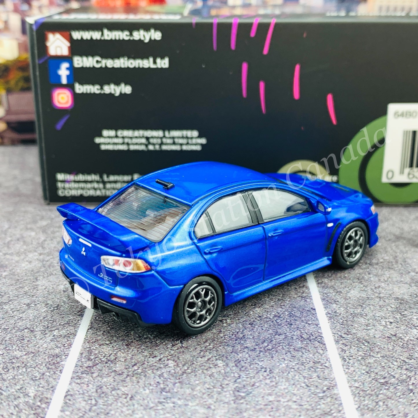 BM CREATIONS JUNIOR 1/64 Mitsubishi Lancer EVO X  BLUE LHD with Extra Wheels and Lowering Parts 64B0115