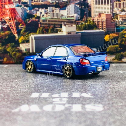 BM CREATIONS JUNIOR 1/64 Subaru Impreza WRX STi 2001 BLUE LHD with Extra Wheel Set and Lowering Parts 64B0079