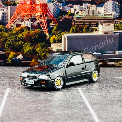 BM CREATIONS JUNIOR 1/64 Suzuki Swift 1989 BLACK LHD with Extra Wheels, Lowering Parts 64B0030