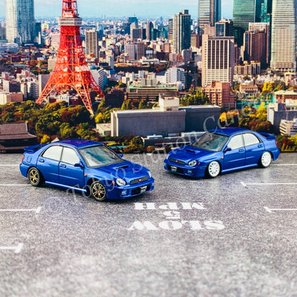 BM CREATIONS JUNIOR 1/64 Subaru Impreza WRX STi 2001 BLUE LHD with Extra Wheel Set and Lowering Parts 64B0079