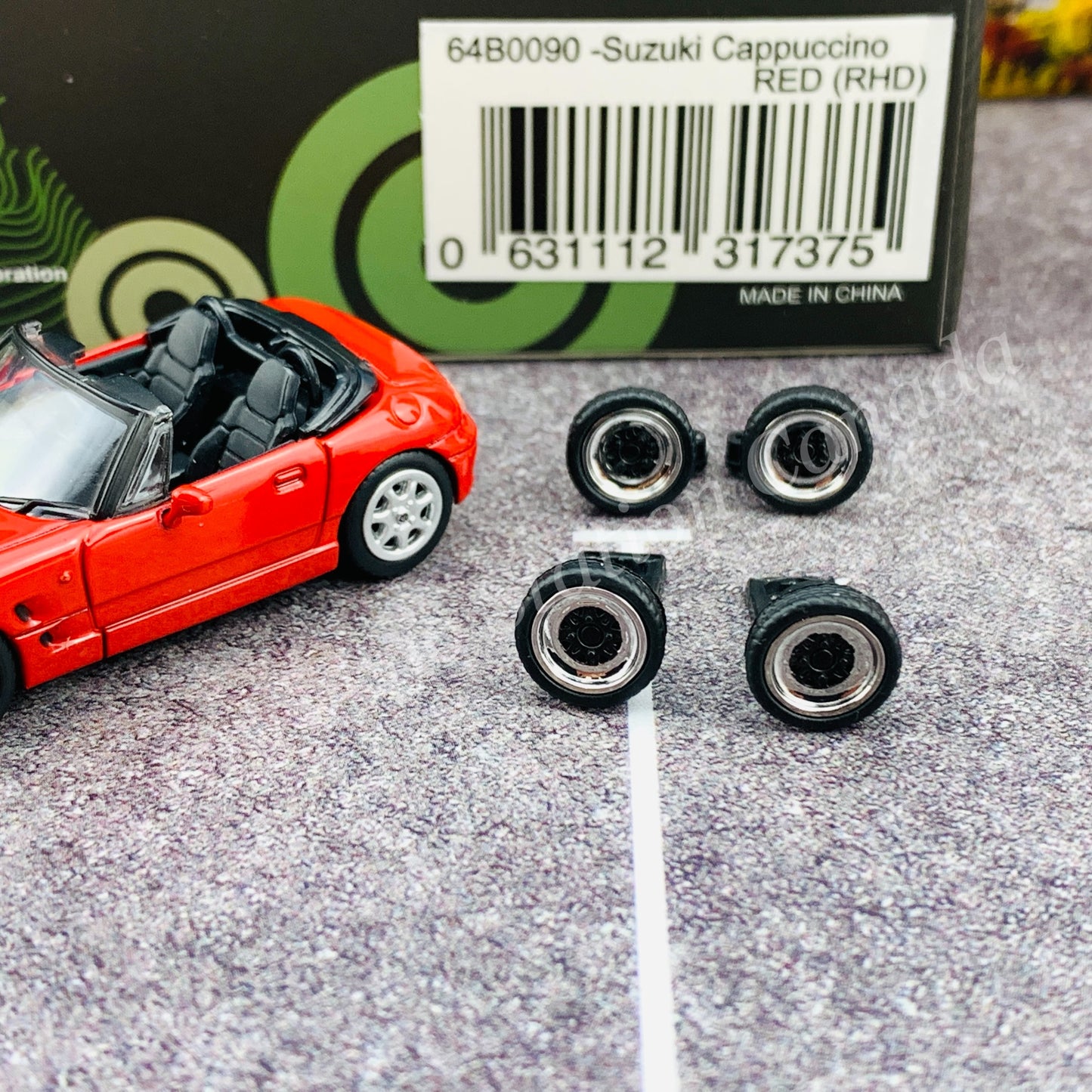 BM CREATIONS JUNIOR 1/64 SUZUKI CAPPUCCINO Red RHD with Extra Wheel and Hard Top Set 64B0090