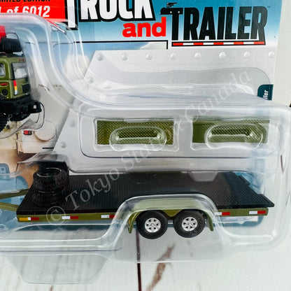 JOHNNY LIGHTNING 1/64 2004 Hummer H2 with Open Car Trailer Medium Sage Green 849398039823
