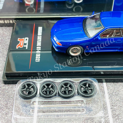 INNO64 1/64 NISSAN SKYLINE GT-R (R32) Blue  With Extra Wheels and Extra decals IN64-R32-BLU