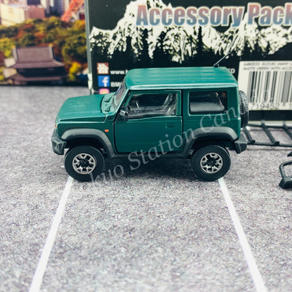 BM CREATIONS JUNIOR 1/64 Suzuki Jimny SIERRA JB74 with Accessory Pack Matt Green LHD 64B0033