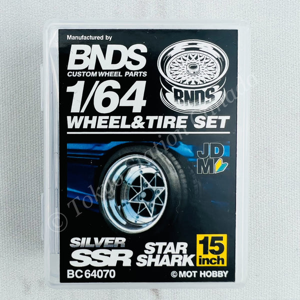 BNDS 1/64 Alloy Wheel & Tire Set SSR STAR SHARK SILVER BC64070