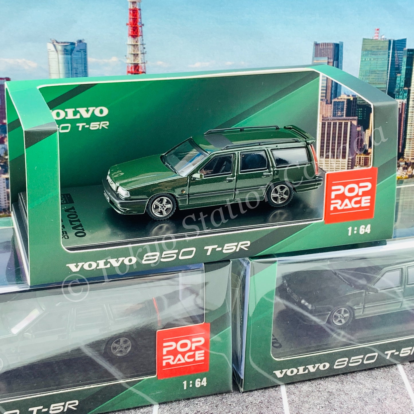 POPRACE 1/64 Volvo 850 T5-R Estate Olive Green Metallic PR64-850-GRN