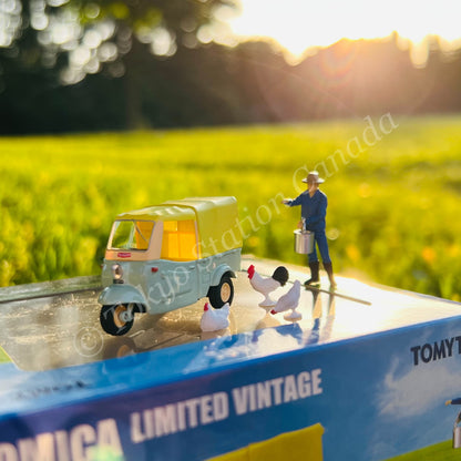 Tomytec Tomica Limited Vintage 1/64 Daihatsu Midget (yellowish green / beige) with figure LV-143d